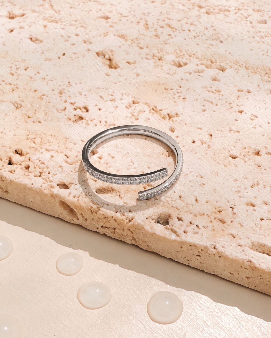 Felicia (Silver) Zircon Paved Dainty Layered Look Design Silver Open Ring