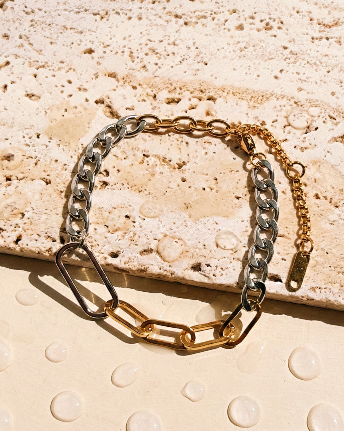 Fiorella Two Tone Silver Gold Multi Design Thick Cuban Chain Small Big Paperclip Chain Link Chain Bracelet