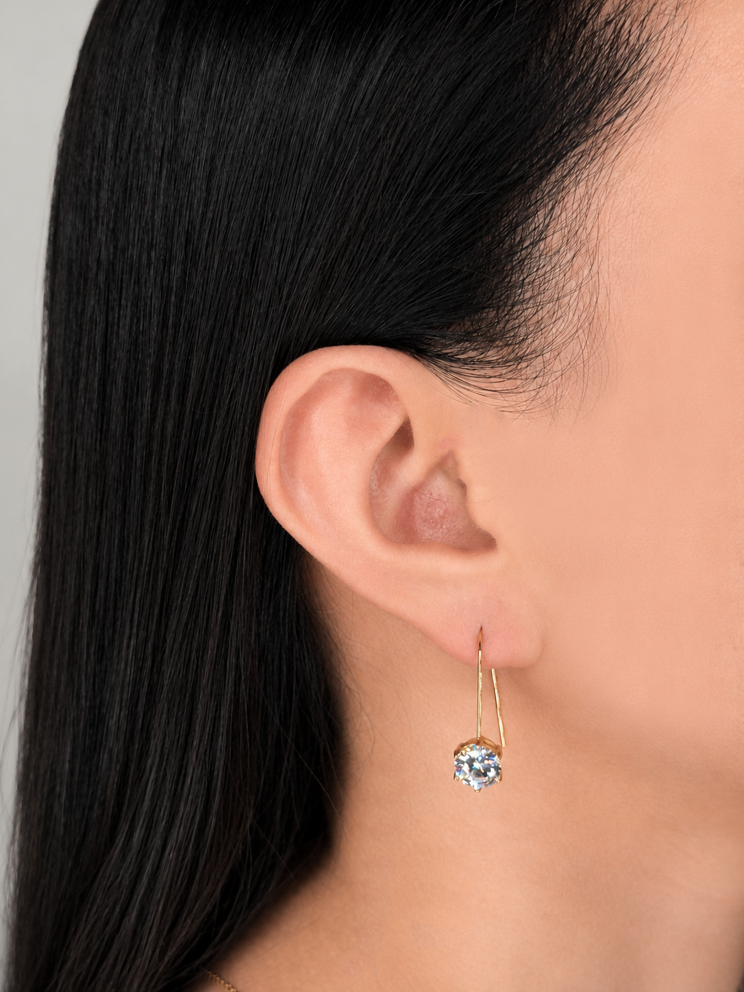 Garda Round Zircon Crowned Set Hook Dangle Gold Drop Earrings