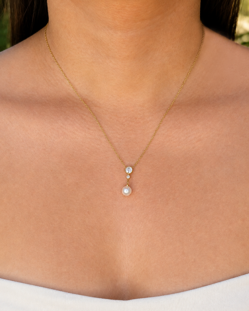 Ginger (Bundle Set) Tassel Design Big Small Round Zircon Bezel Set Pearl Dangle Gold Drop Earrings Tassel Design Big Small Round Zircon Bezel Set Pearl Dangle Pendant Classic Thin Link Chain Gold Necklace