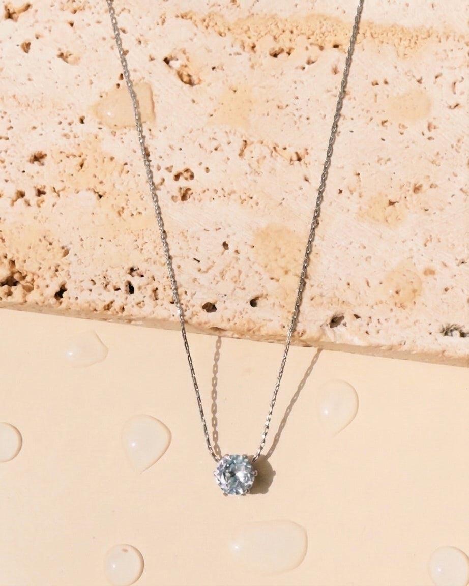 Gladys (Silver) Round Zircon Bezel Crowned Setting Pendant Thin Anchor Chain Silver Necklace
