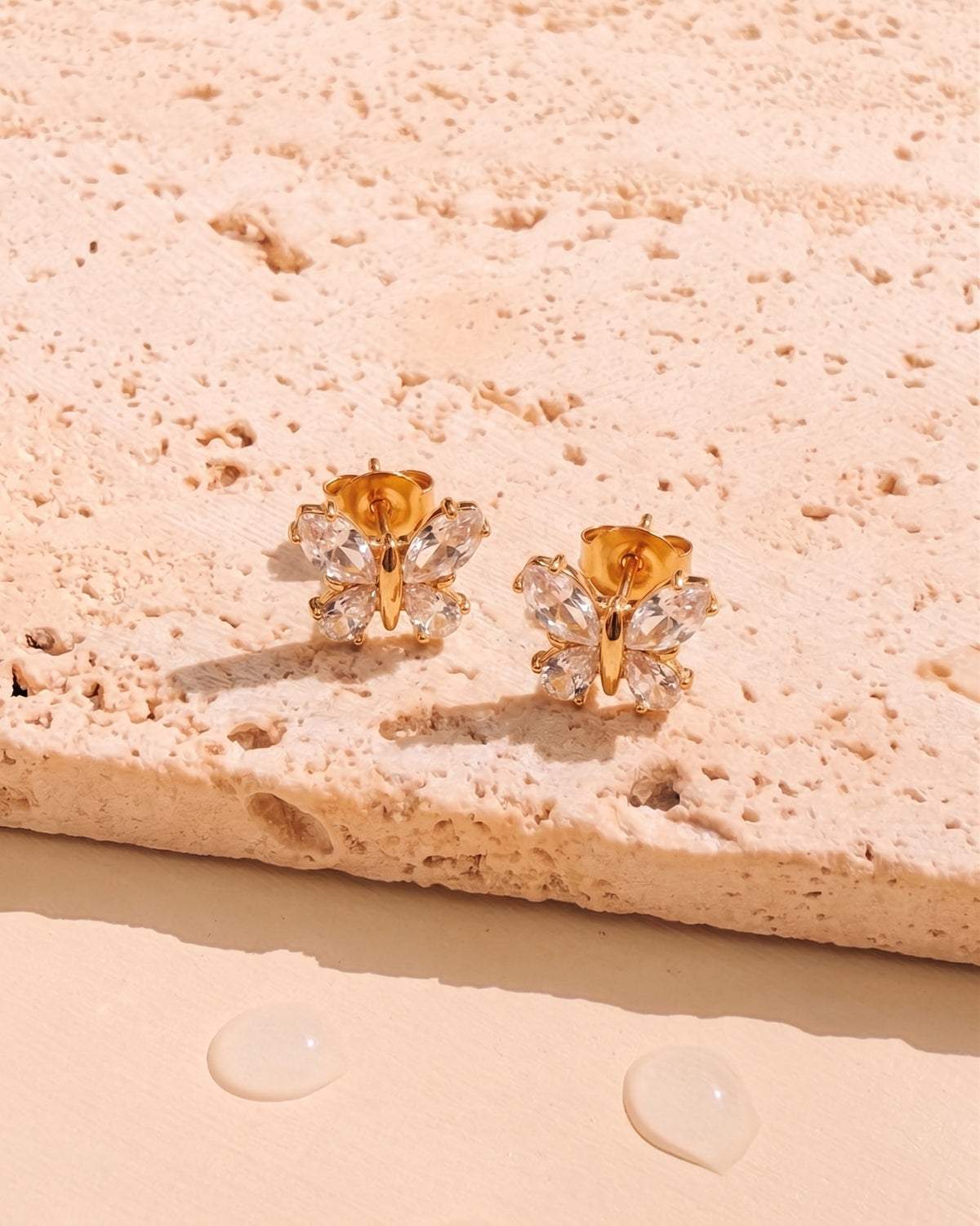 Gonda Butterfly Shaped Zircon Wings Bezel Set Gold Stud Earrings