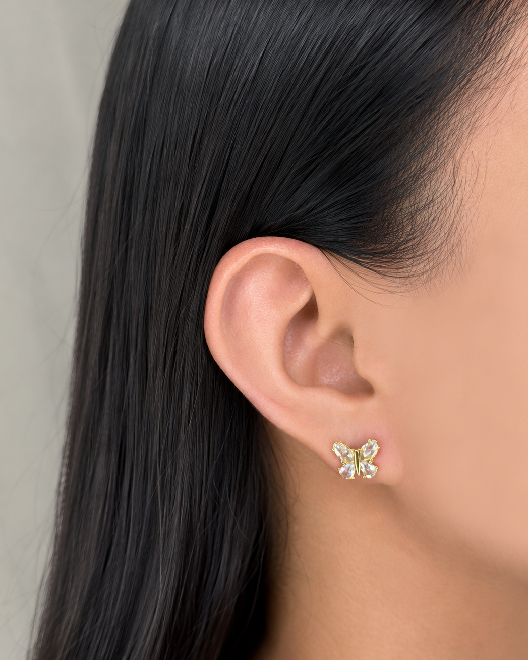 Gonda Butterfly Shaped Zircon Wings Bezel Set Gold Stud Earrings