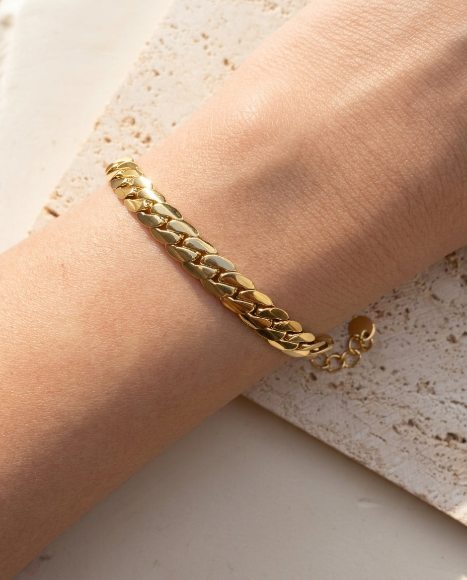 Grayson (Gold) Wide Flat Chunky Cuban Chain Design Bracelet