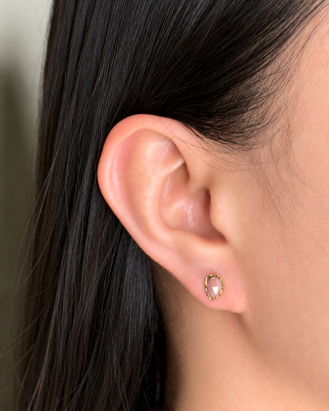 Hallie (Pink) Irregular Shaped Pink Natural Stone Inlaid Bezel Set Gold Stud Earrings