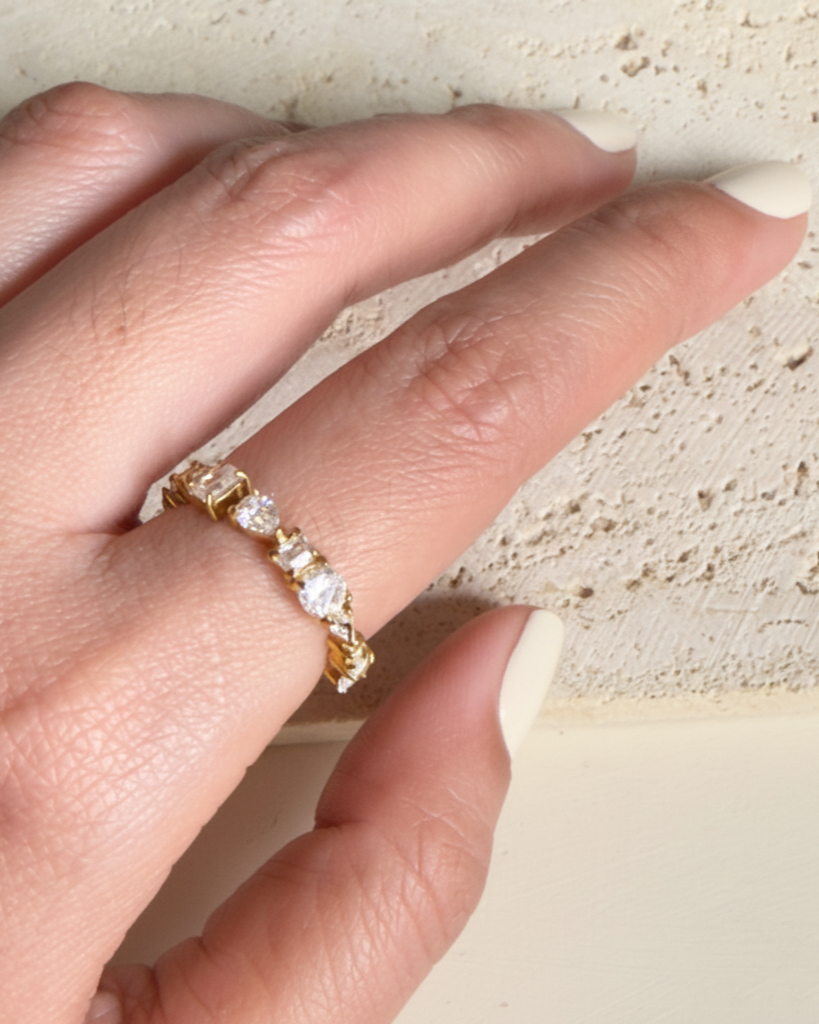 Hania Dainty Multi Shape Crowned Zircon Middle Open Design Gold Ring