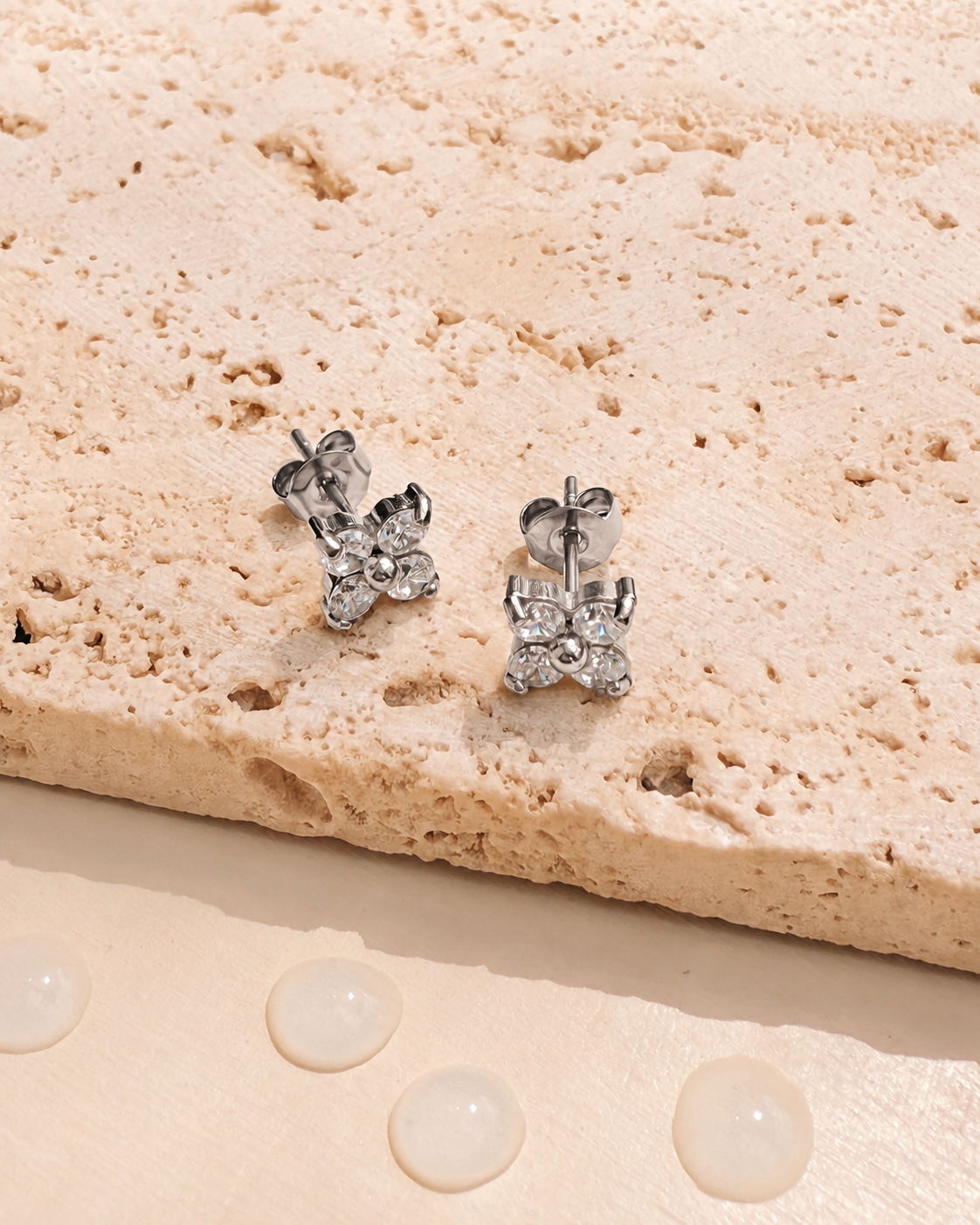 Izobel (Silver) Quad Zircon Crowned Set Flower Shaped Silver Stud Earrings