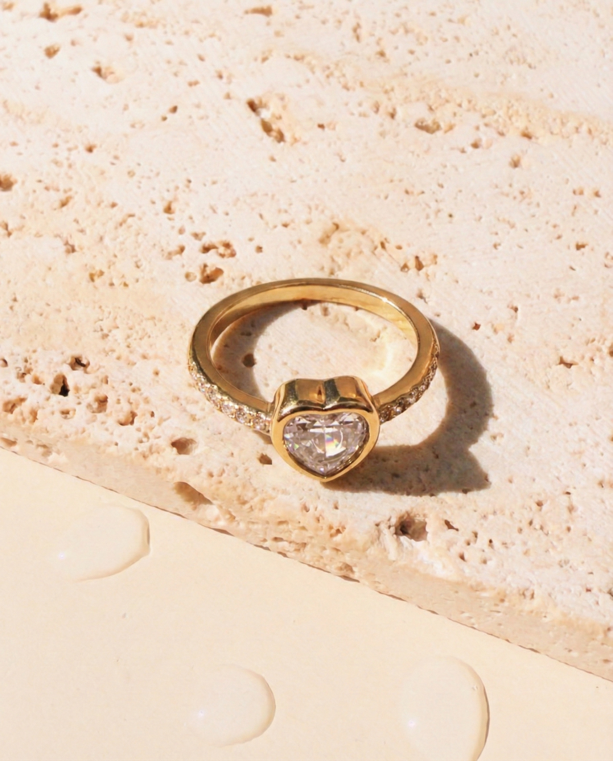 Janine Bezel Set Heart Shaped Zircon Centerstone Zircon Paved Gold Ring