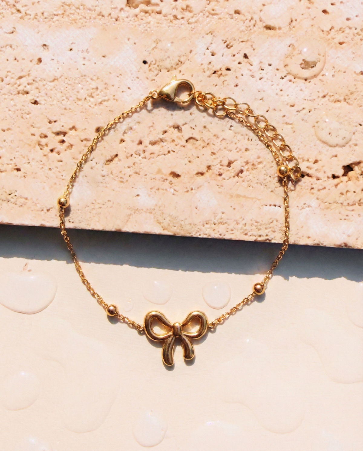 Jarela Ribbon Bow Pendant Ball Beaded Classic Link Chain Gold Bracelet