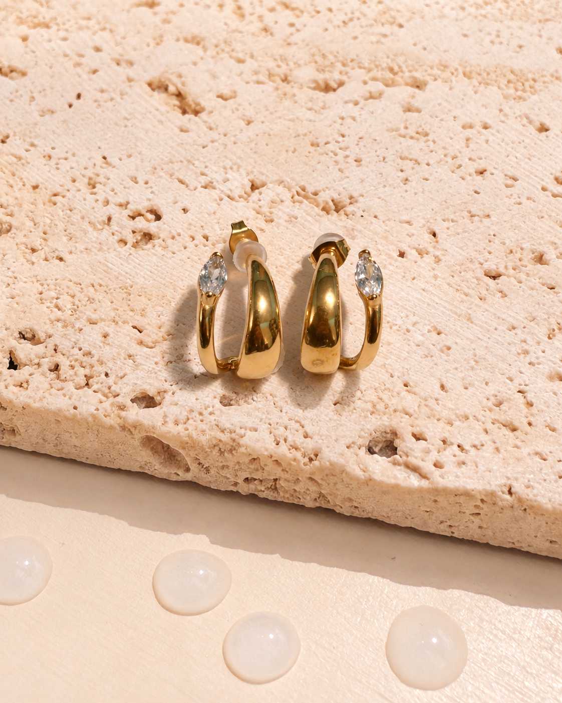 Kalia Double Layer C Shaped Waterdrop Shaped Solid Hoop Zircon Teardrop Shaped Layered Look Gold Hoops