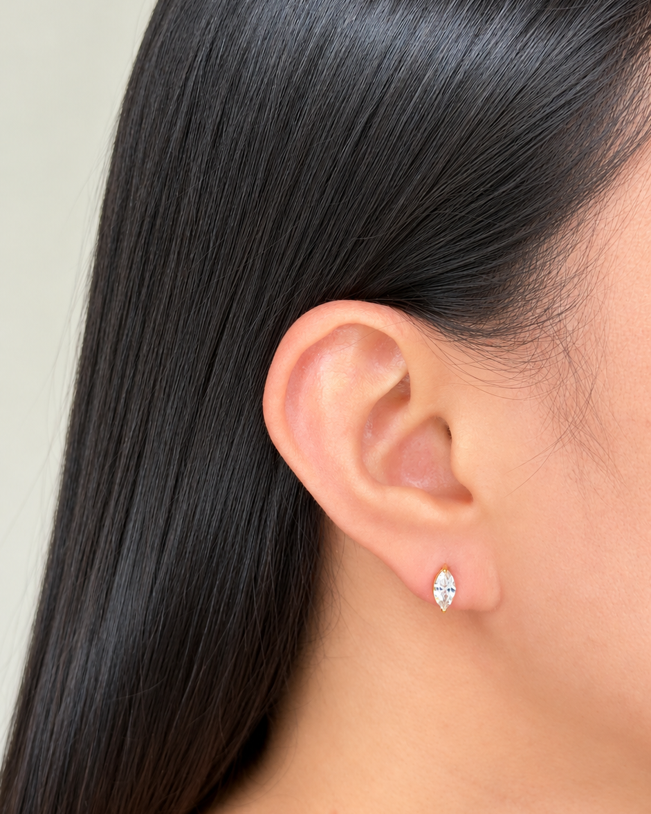 Kavya Eye Zircon Shaped Bezel Set Gold Stud Earrings