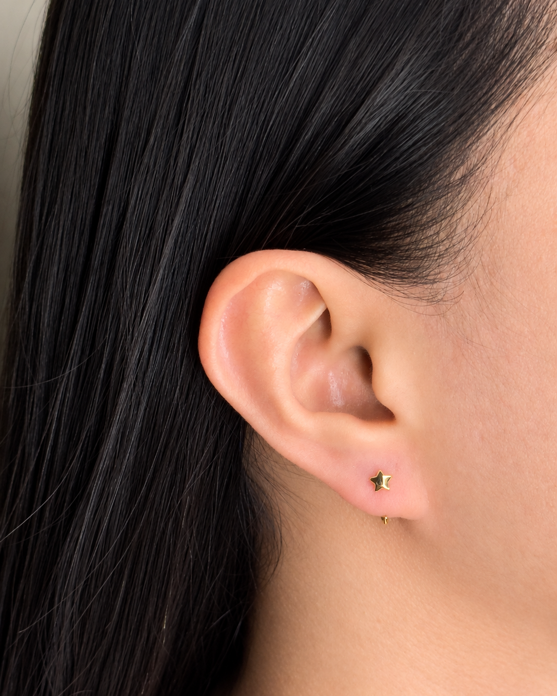 Laurel (Gold) Minimalist Solid Star Shaped J Hook Floating Design Gold Stud Earrings