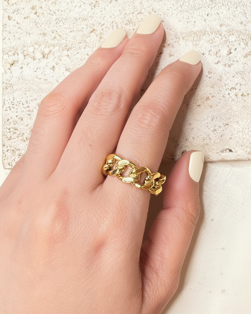 Lavinia (Gold) Solid Curb Chain Design Open Ring