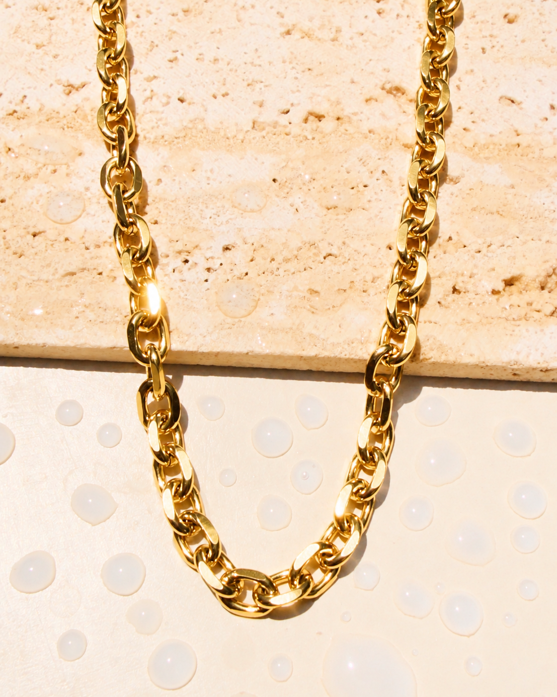 Lourdes (Gold) Thick Oval Faceted Link Chain Design (Chain Only) Necklace