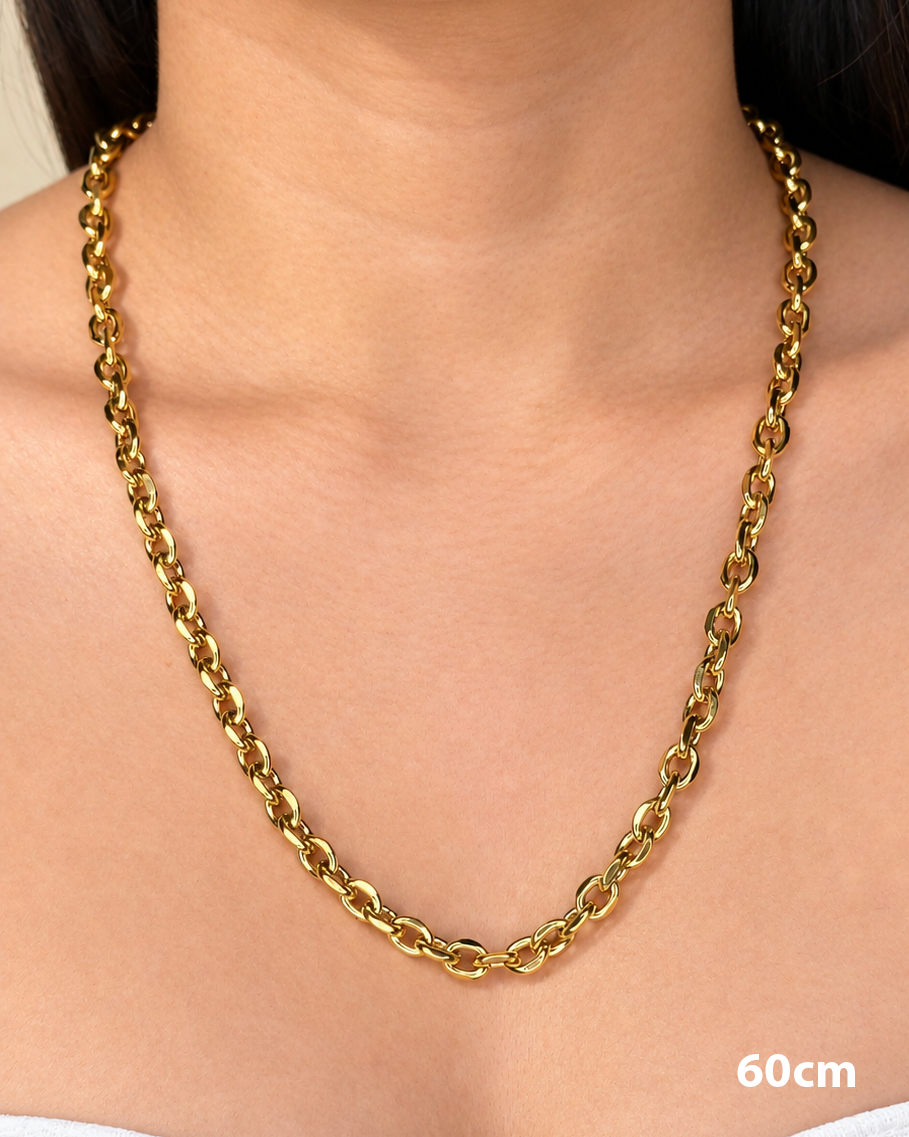 Lourdes (Gold) Thick Oval Faceted Link Chain Design (Chain Only) Necklace