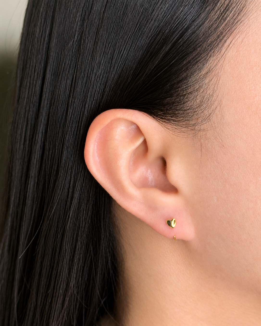 Lucille (Gold) Minimalist Solid Heart Shaped J Hook Floating Design Gold Stud Earrings