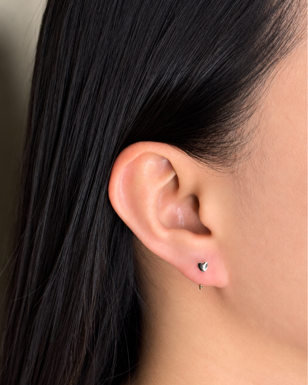 Lucille (Silver) Minimalist Solid Heart Shaped J Hook Floating Design Silver Stud Earrings