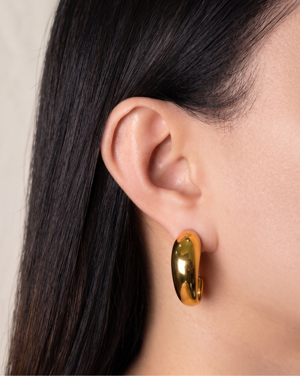 Luna Chunky J Shaped Waterdrop Design Gold Stud Drop Earrings