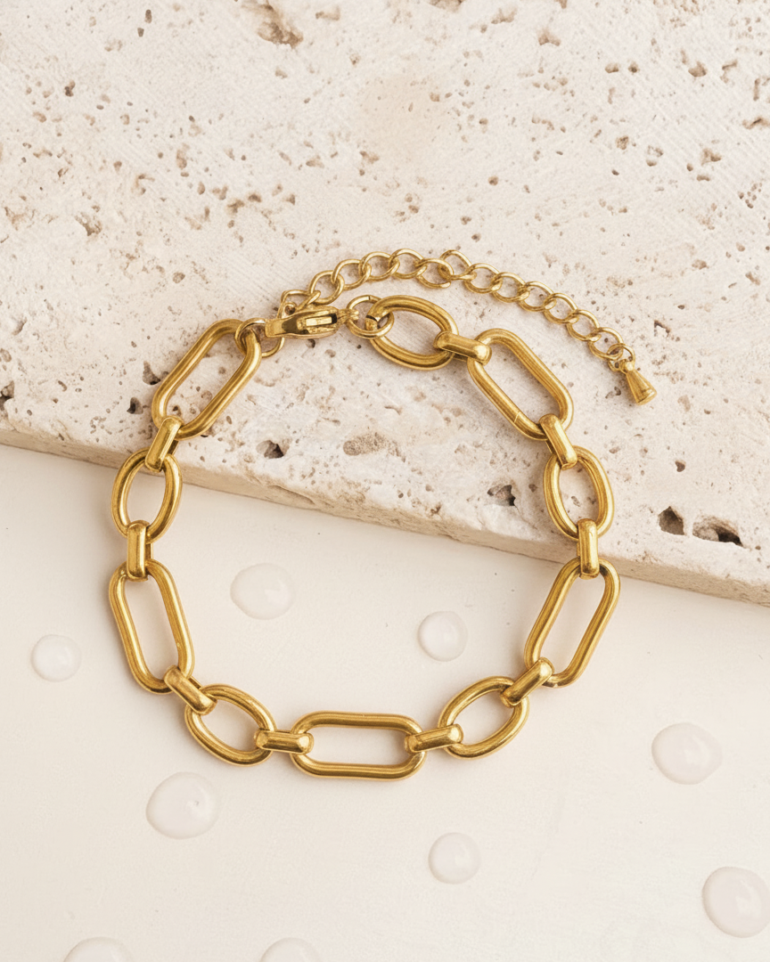 Lysenia Dual Chain Design Alternating Thick Paperclip Chain Link Chain Thick Oval Chain Gold Bracelet
