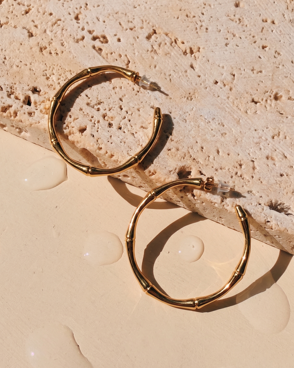 Maisie Big C Shaped Thin Bamboo Design Gold Hoop Earrings