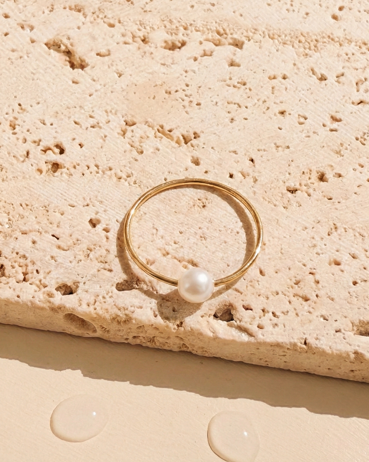 Mireille Dainty Pearl Bead Centerpiece Thin Minimalist Ring