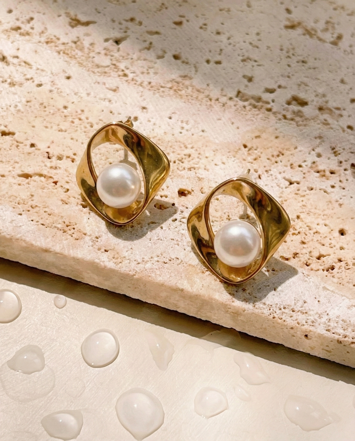 Mireya Chunky Pearl Middle Nested Eye Shaped Design Stud Drop Earrings