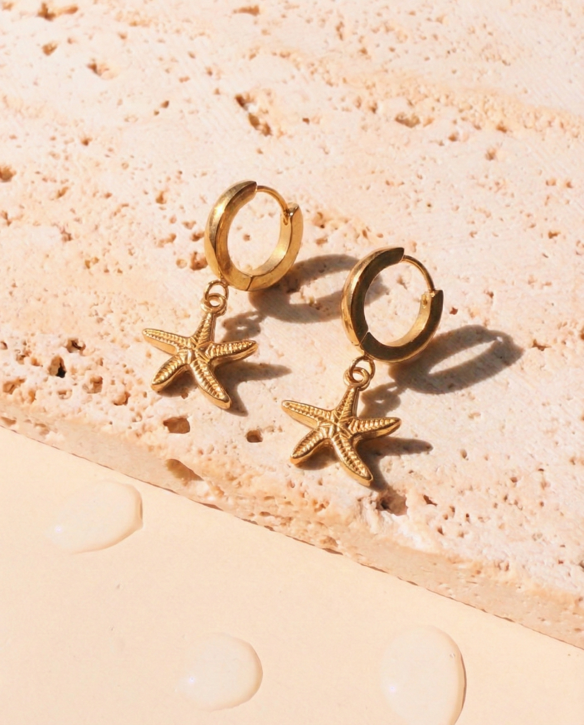 Phelinne Thin Round Huggie Starfish Shaped Gold Drop Earrings