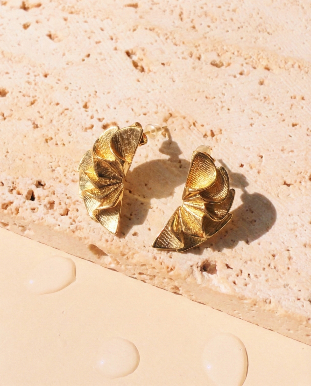 Sorelyn (Gold) Fan Shaped Pleated Petal Design Studs