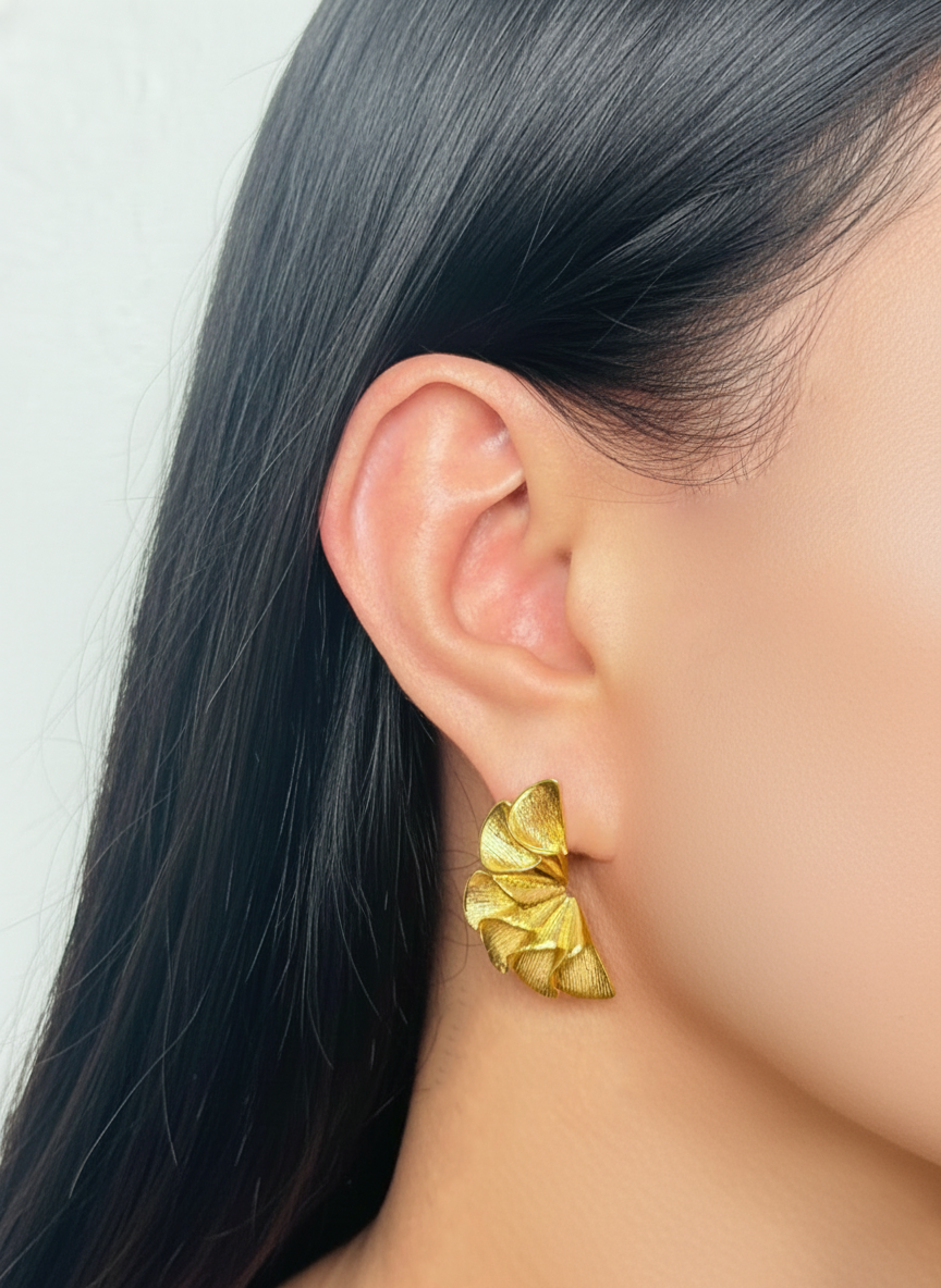 Sorelyn (Gold) Fan Shaped Pleated Petal Design Studs