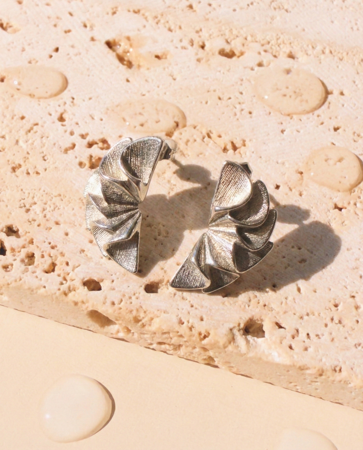Sorelyn (Silver) Fan Shaped Pleated Petal Design Studs