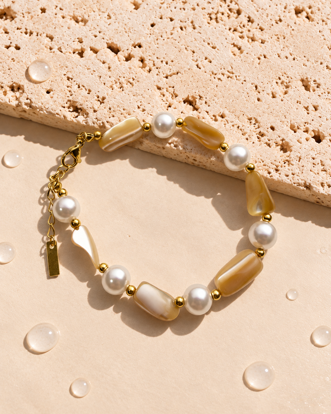 Susan Round Pearl Geometric Resin Stonewash Tiny Ball Beads Design Gold Bracelet
