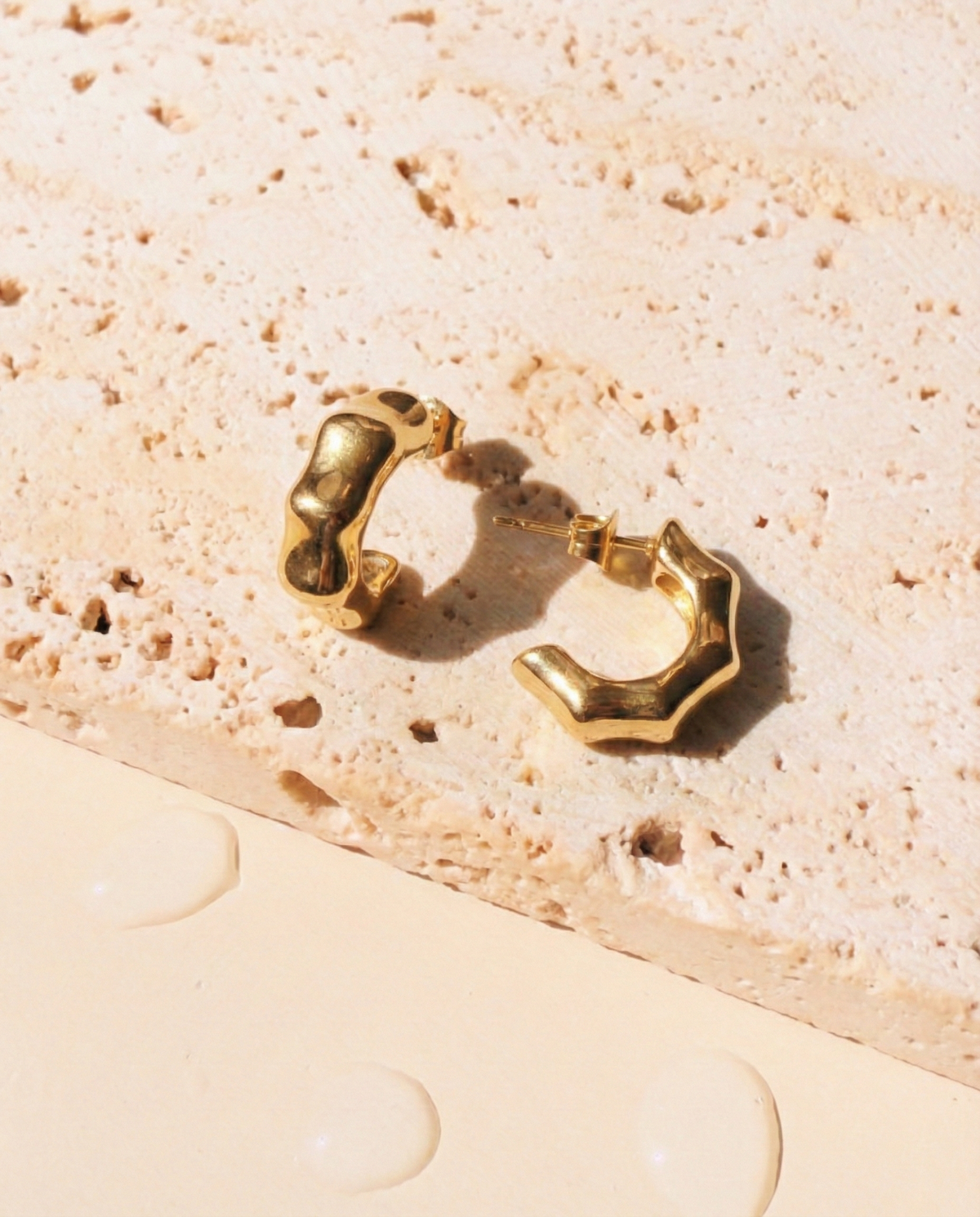 Sylorin C-Shaped Bamboo Design Gold Hoop Studs