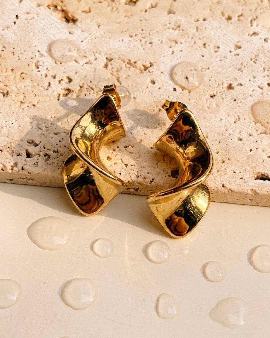 Tatiana Spiral Geometric Design Gold Drop Earrings