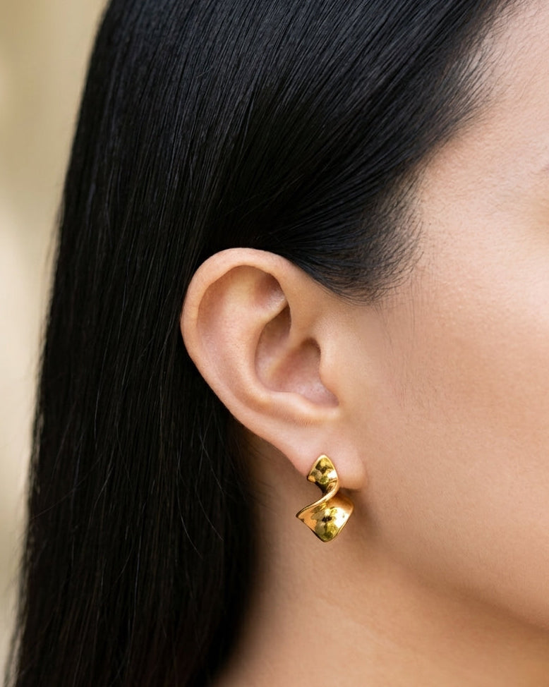 Tatiana Spiral Geometric Design Gold Drop Earrings