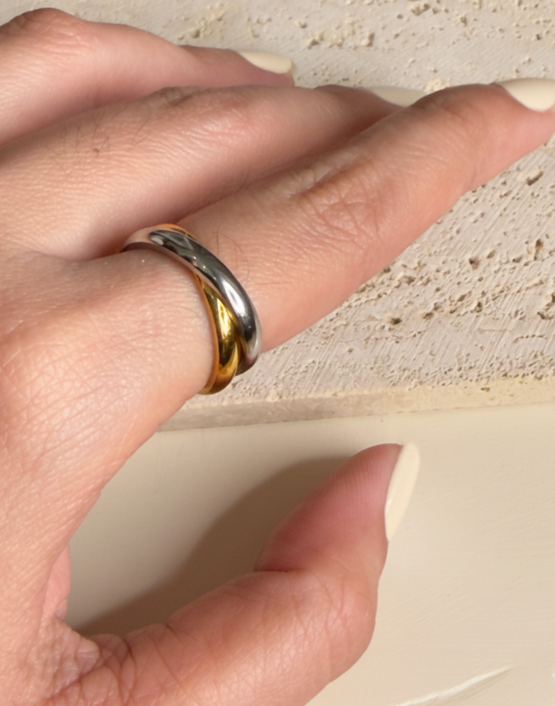 Verena Dual Silver Gold Smooth Rounded Individual Connected Ring
