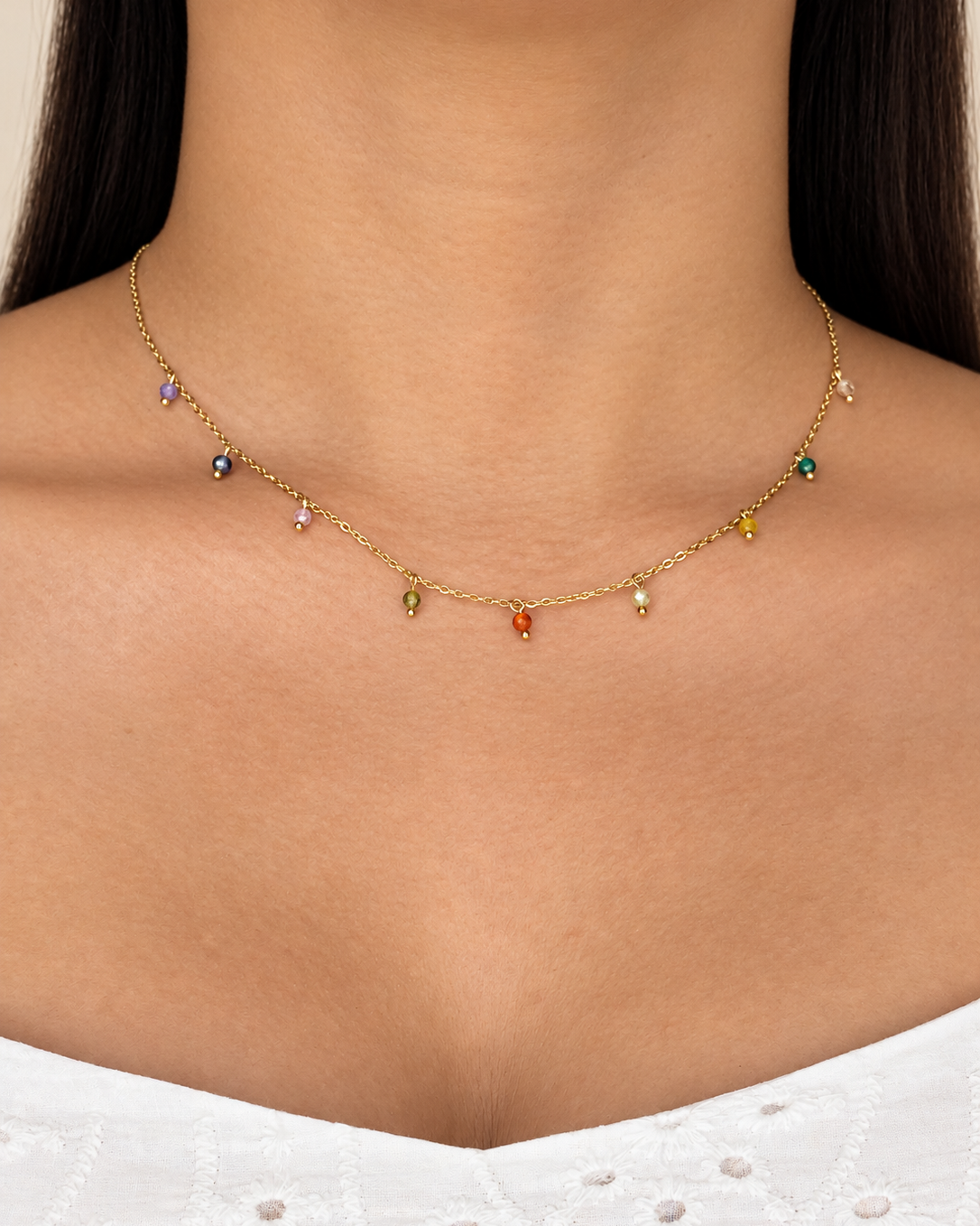 Viola Minimalist Multi Color Zircon Dainty Ball Pendants Classic Thin Link Chain Gold Necklace