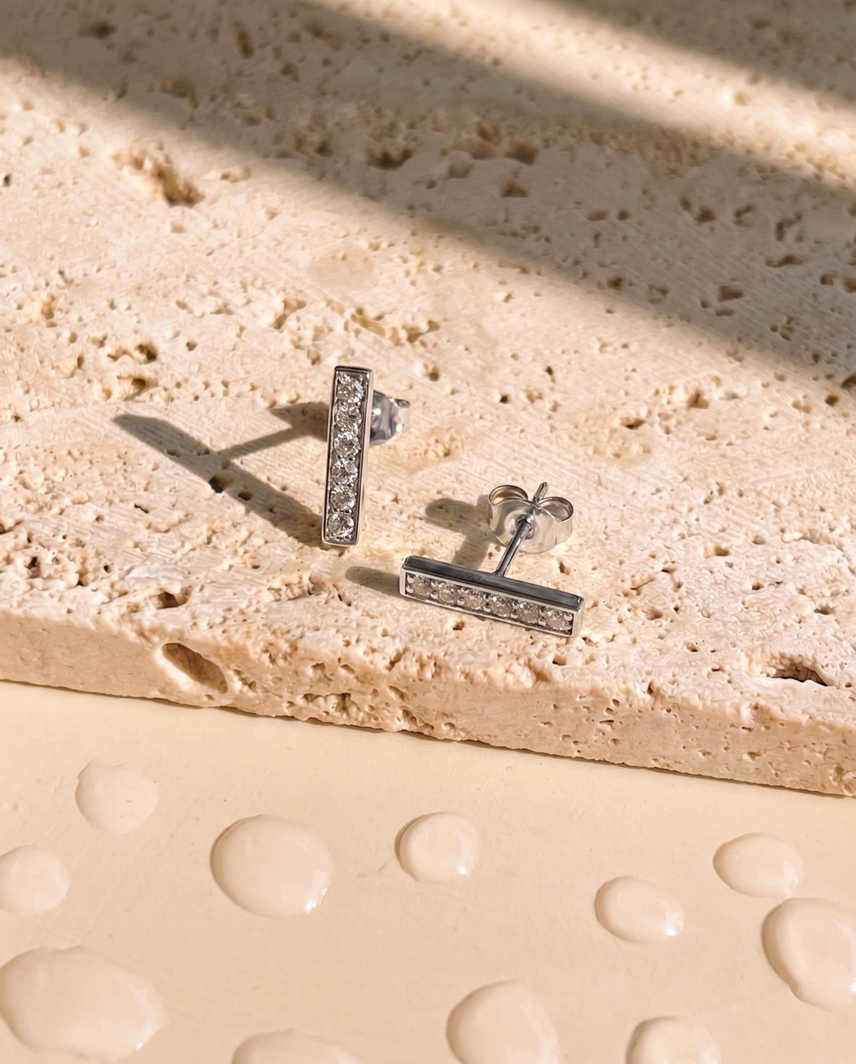 Vivia (Silver) Bar Shaped Rounded Zircon Paved Silver Stud Earrings