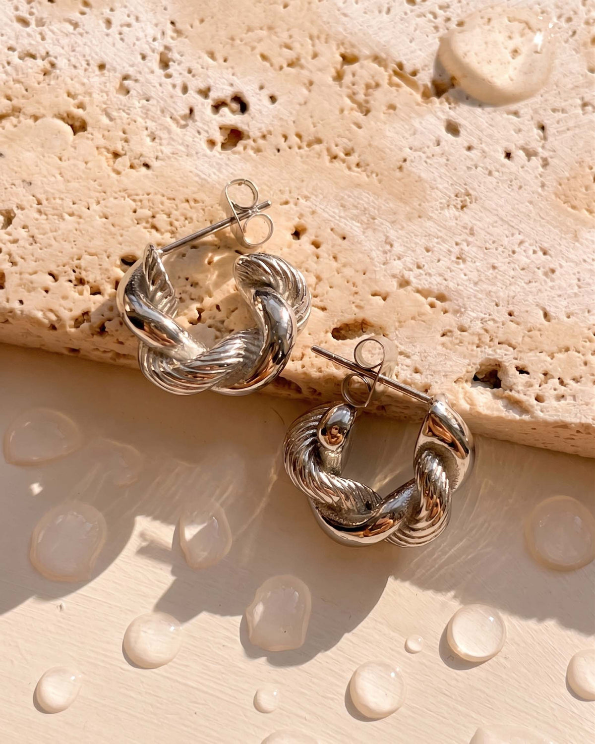 Zelda (Silver) Textured Twisted Design Hoops