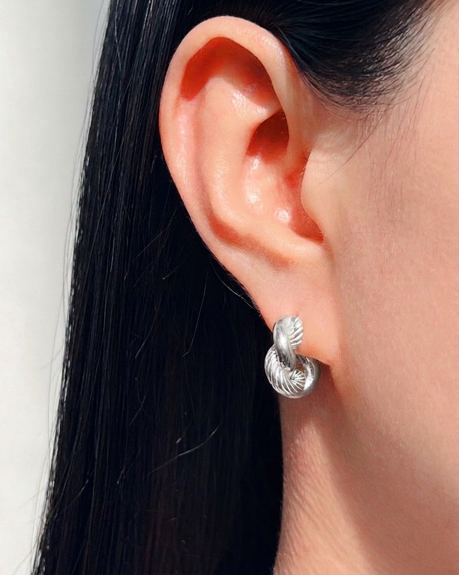 Zelda (Silver) Textured Twisted Design Hoops