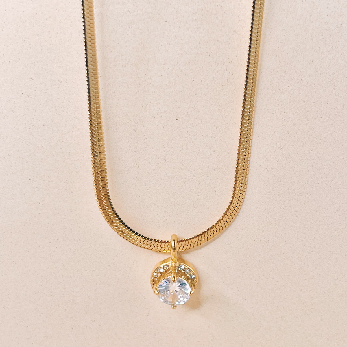 Adeline Crowned Zircon Pendant Snake Chain Gold Necklace