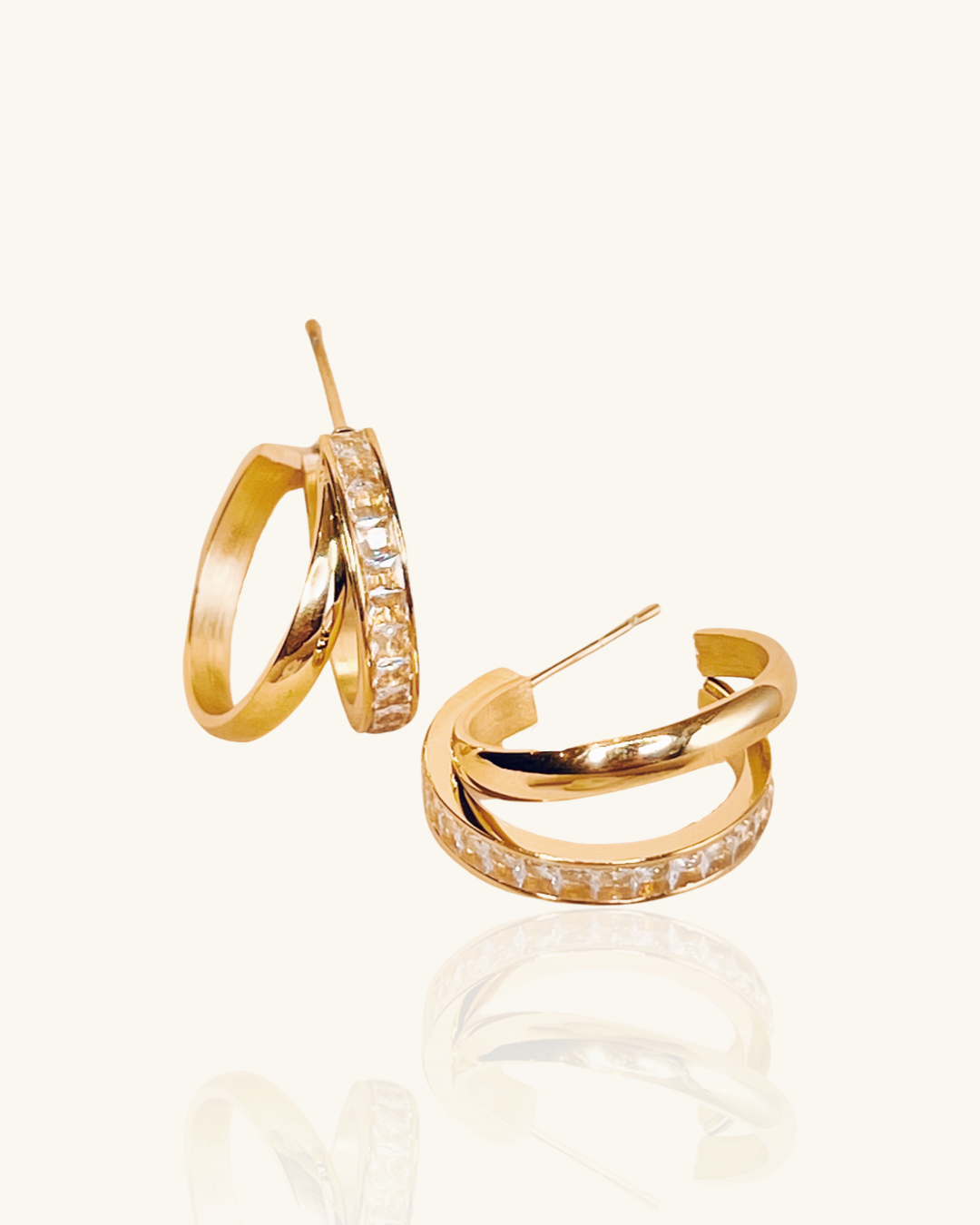 Holly Double Layer One Side Zircon Paved Gold Hoops