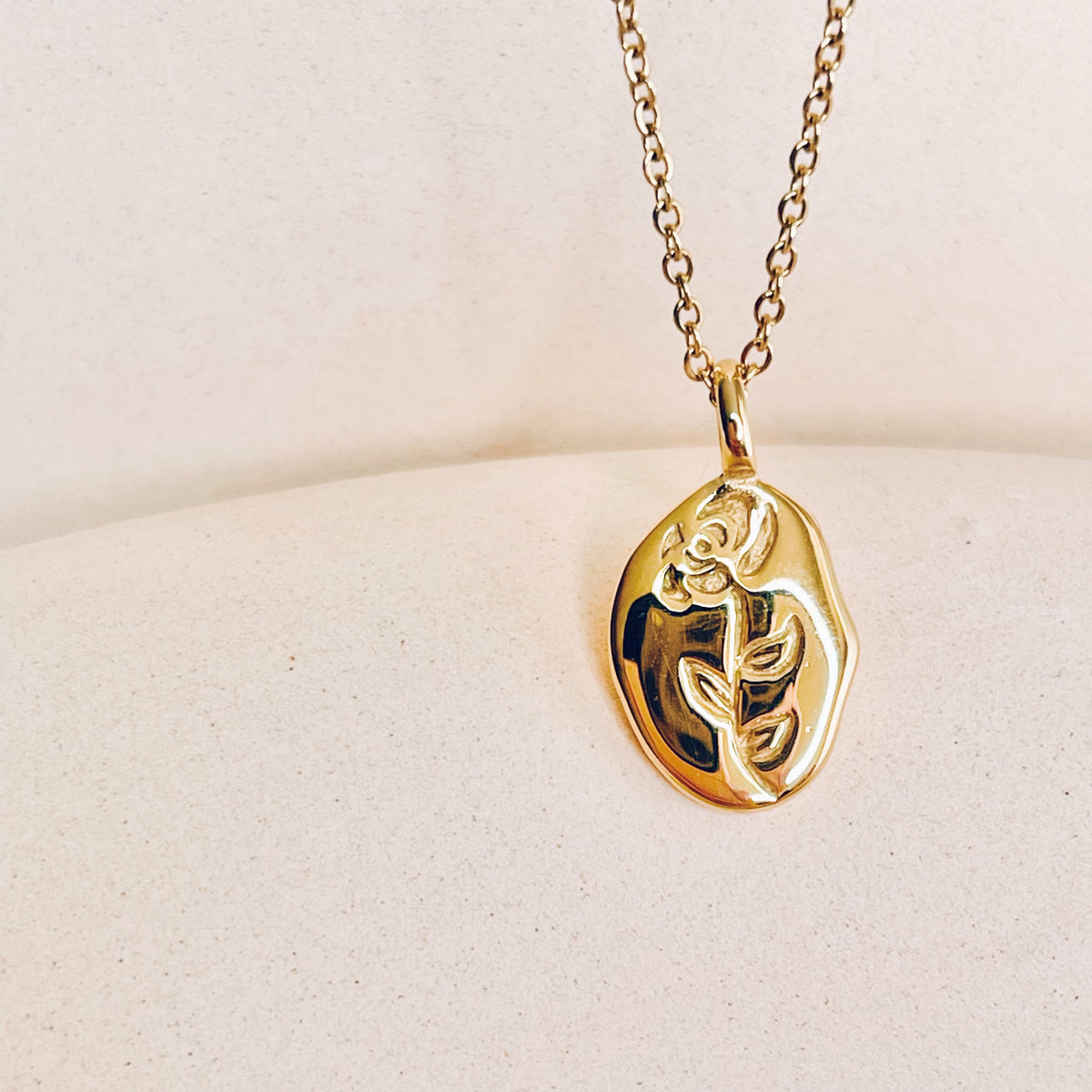 Hannah Carved Rose Pendant Gold Necklace